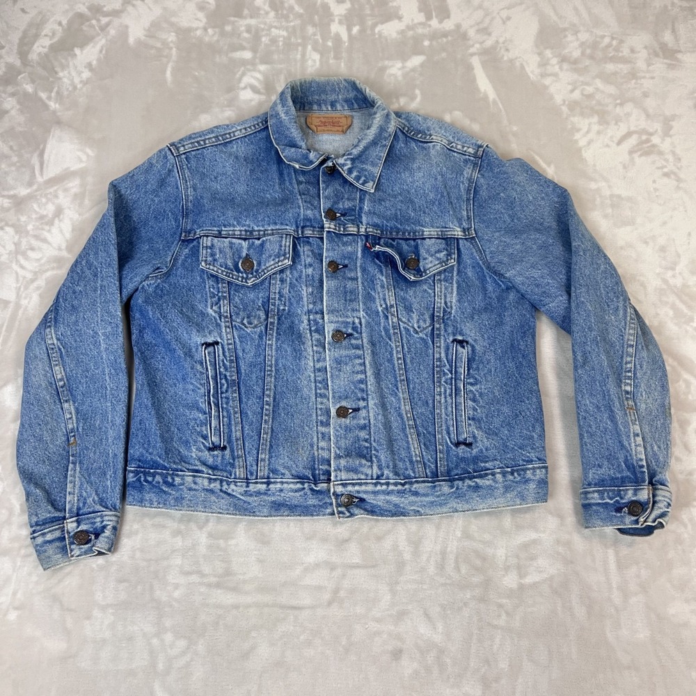 Vintage Levis Trucker Jacket Mens 46R Denim USA 80s Western Americana 70506-0214